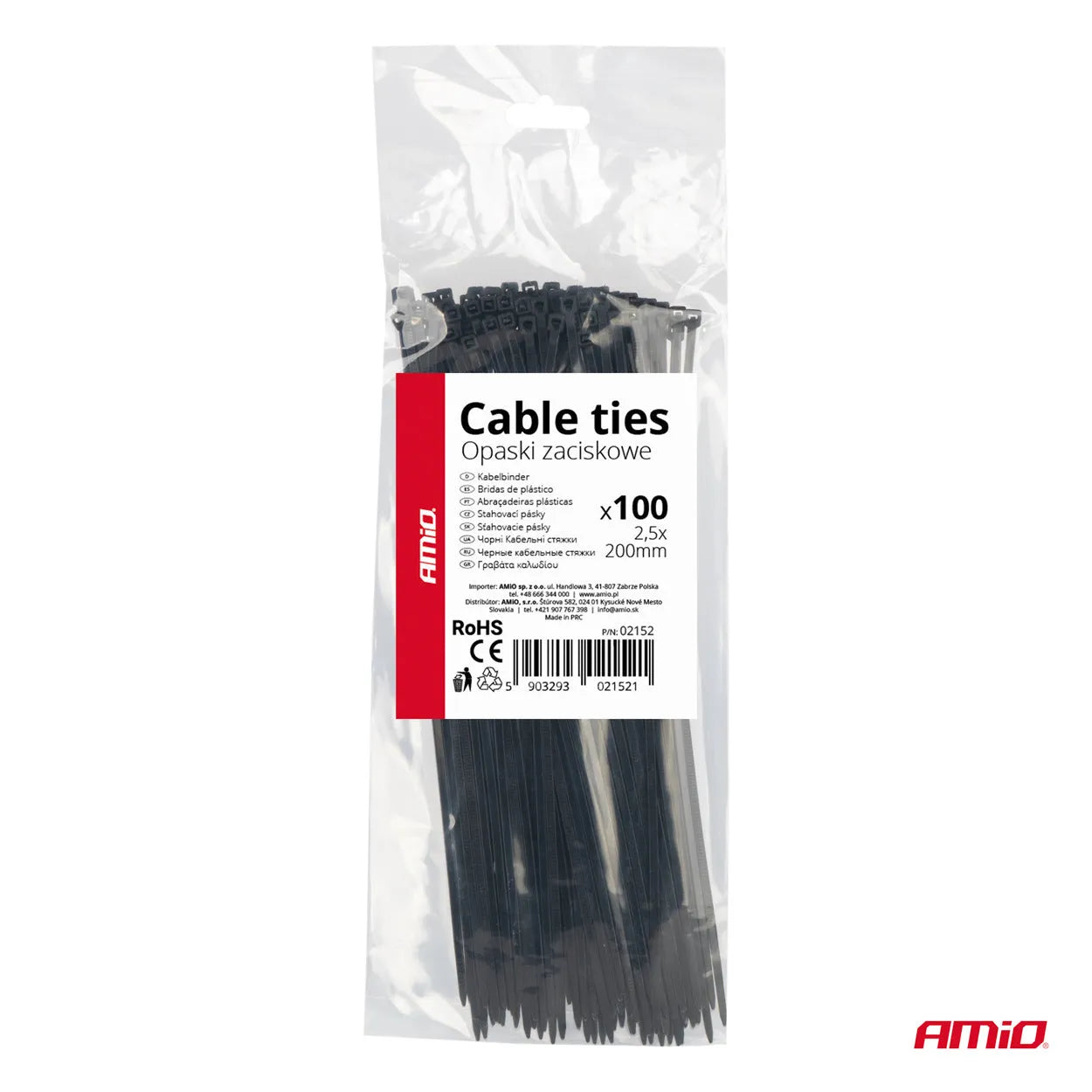 Cable ties black 25x200mm - 100 pcs
