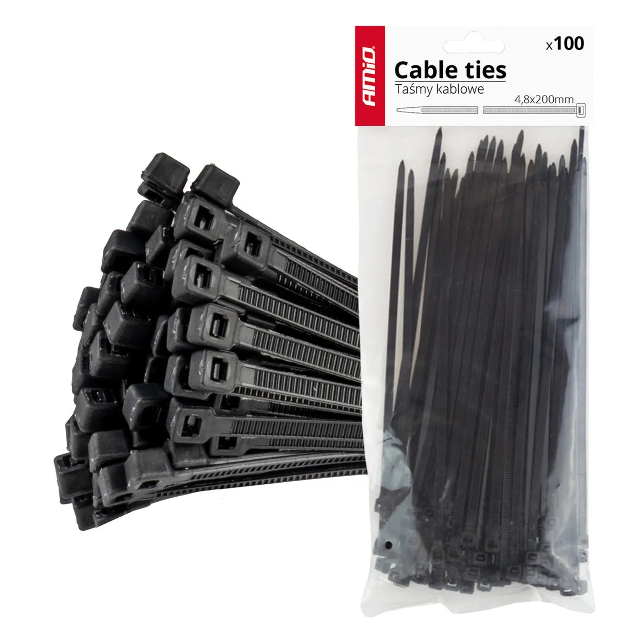 Cable ties black 48x200mm - 100 pcs