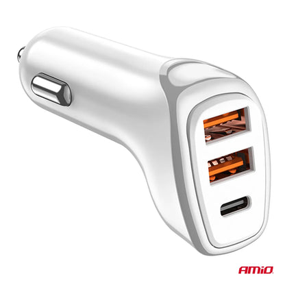 Car charger 2x USB-A + USB-C 38W 12/24V