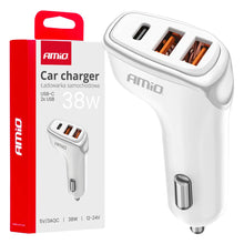 Car charger 2x USB-A + USB-C 38W 12/24V