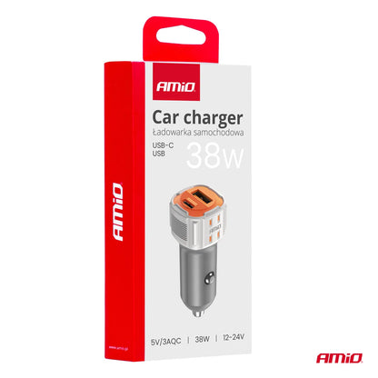 Car charger USB-A + USB-C 38W 12/24V