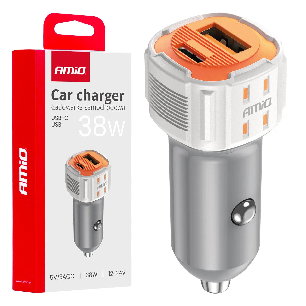 Car charger USB-A + USB-C 38W 12/24V