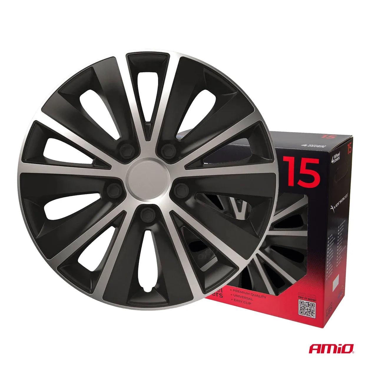 Car hubcaps 4pcs set Rapide black & silver 15" COLOR BOX