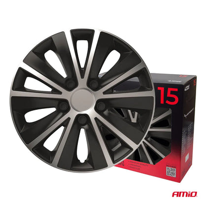 Car hubcaps 4pcs set Rapide black & silver 15" COLOR BOX