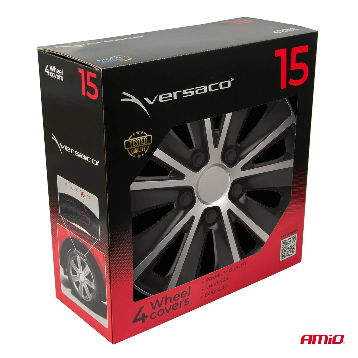 Car hubcaps 4pcs set Rapide black & silver 15" COLOR BOX