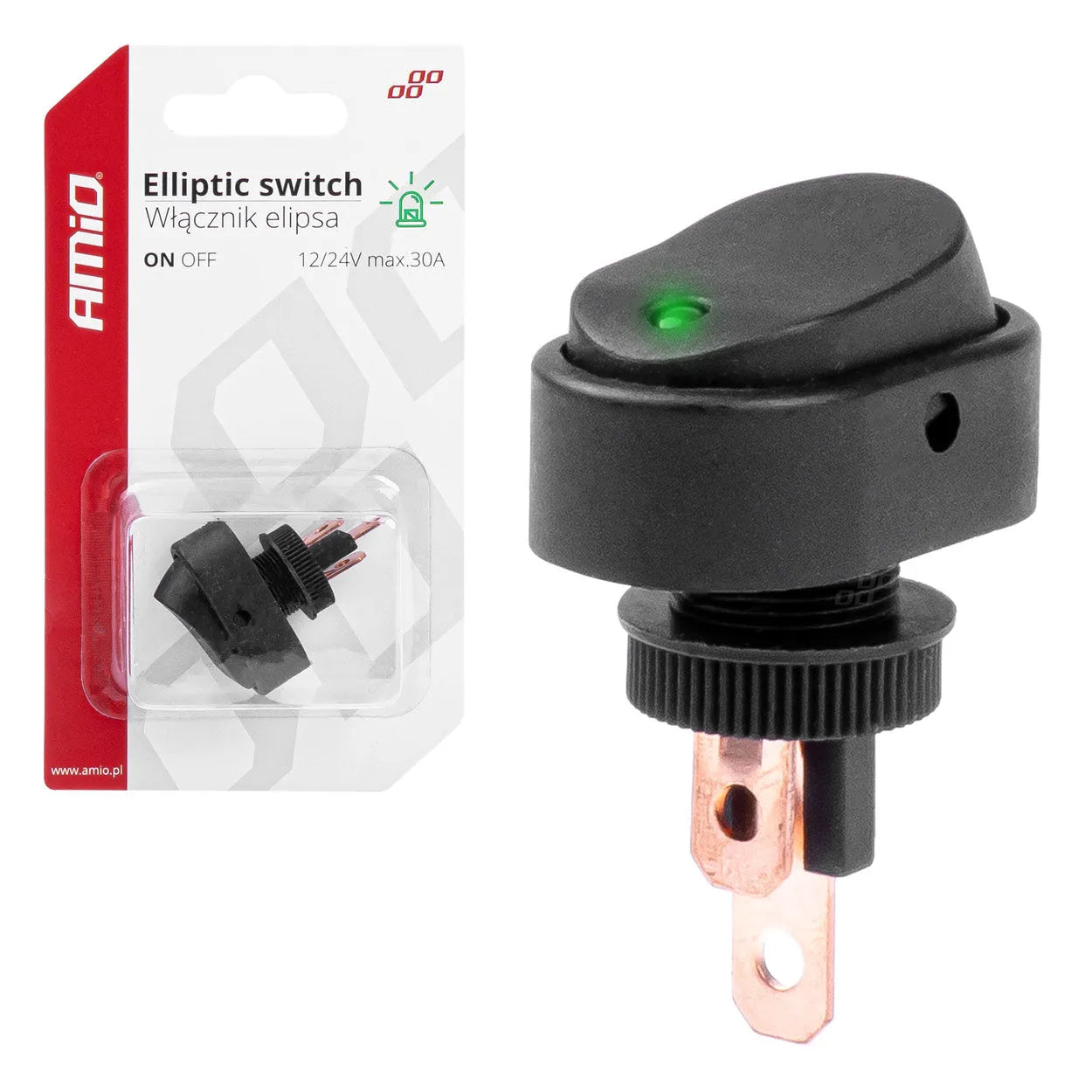 Elliptic switch with green Light 12/24V max 30A ON/OFF