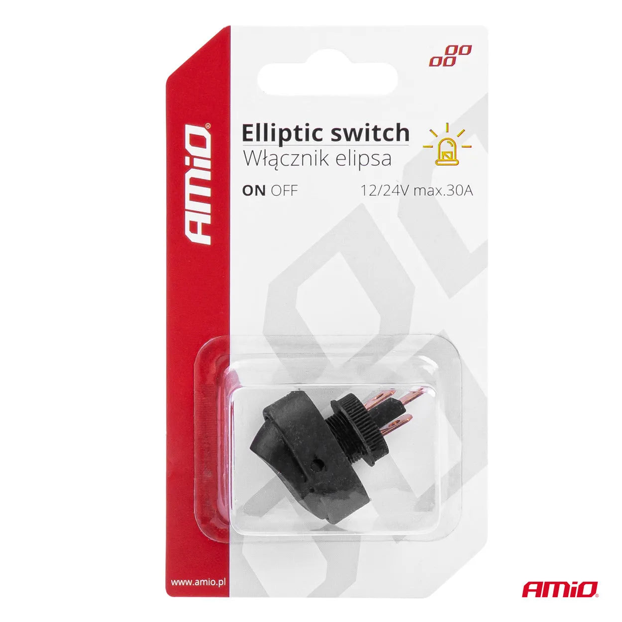 Elliptic switch with yellow Light 12/24V max 30A ON/OFF
