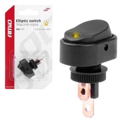 Elliptic switch with yellow Light 12/24V max 30A ON/OFF
