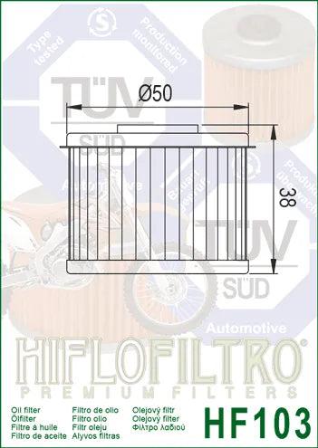 Hiflofiltro Oil Filter HF103
