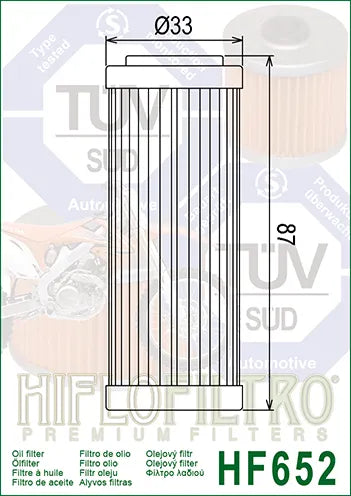 Hiflofiltro Oil Filter HF652