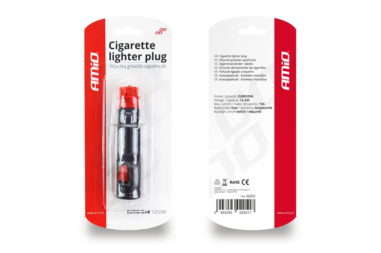 Lighter socket plug with switch EURO/DIN 12/24V