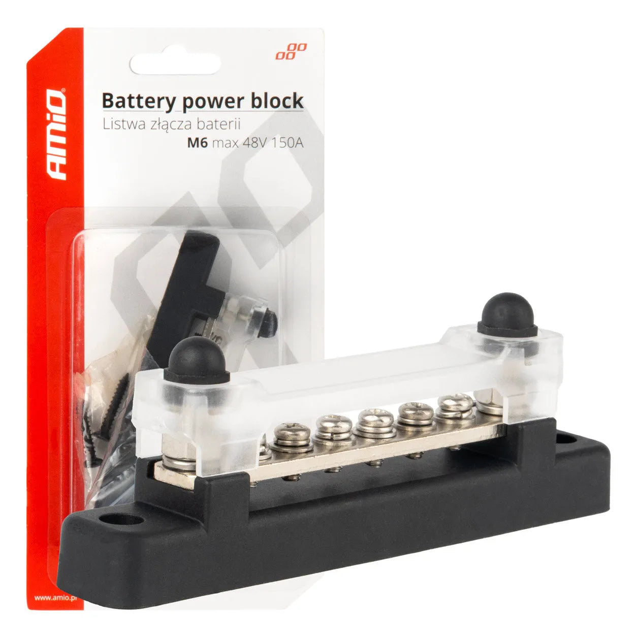 Minus bus bar M6 12V - 48V 150A ground distribution block