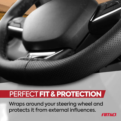 Perforated Stitching steering wheel cover black 38-39 cm