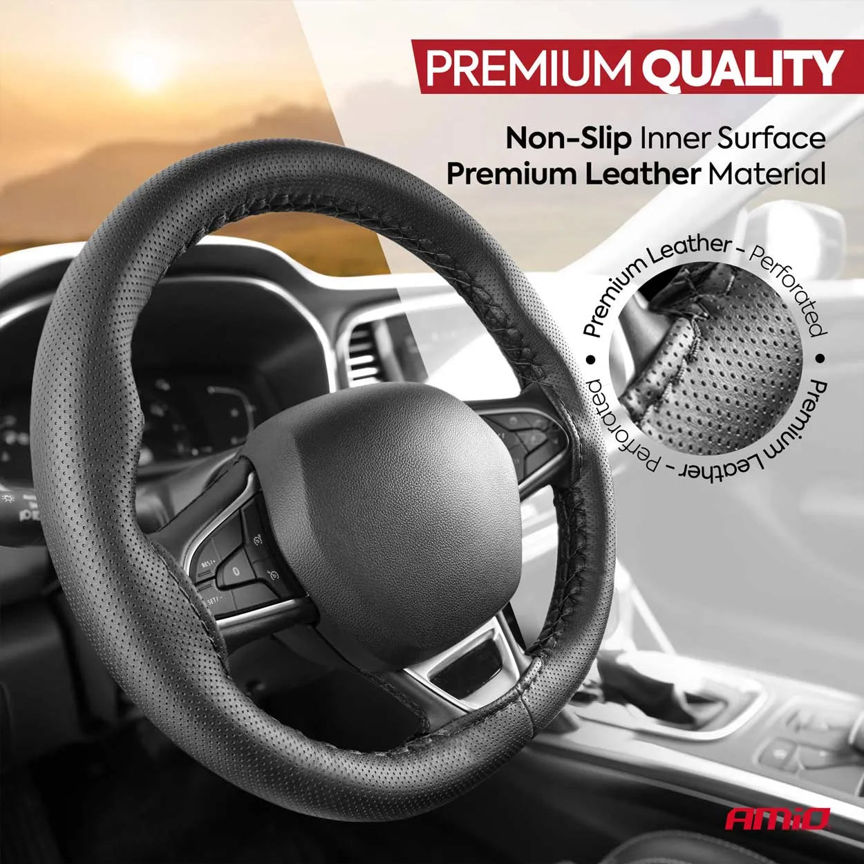 Perforated Stitching steering wheel cover black 38-39 cm
