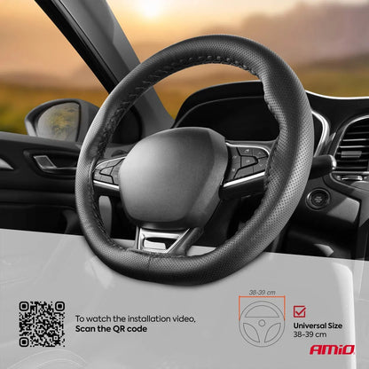 Perforated Stitching steering wheel cover black 38-39 cm