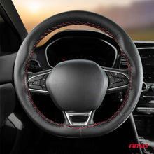 Perforated Stitching steering wheel cover black with red thread 38-39 cm