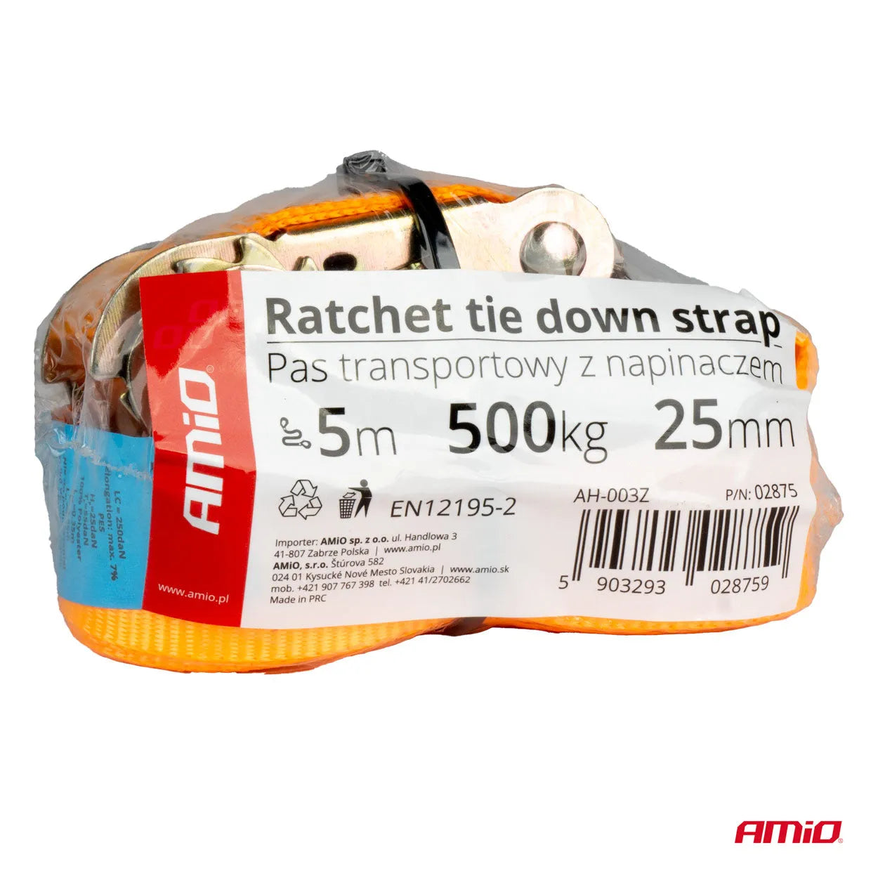 Ratchet tie down 500kg 25mm 5m BELT-07