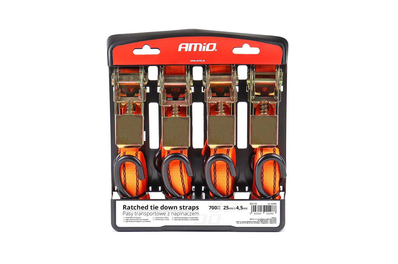 Ratchet tie down set 700kg 25mm 45m 4pcs BELT-03