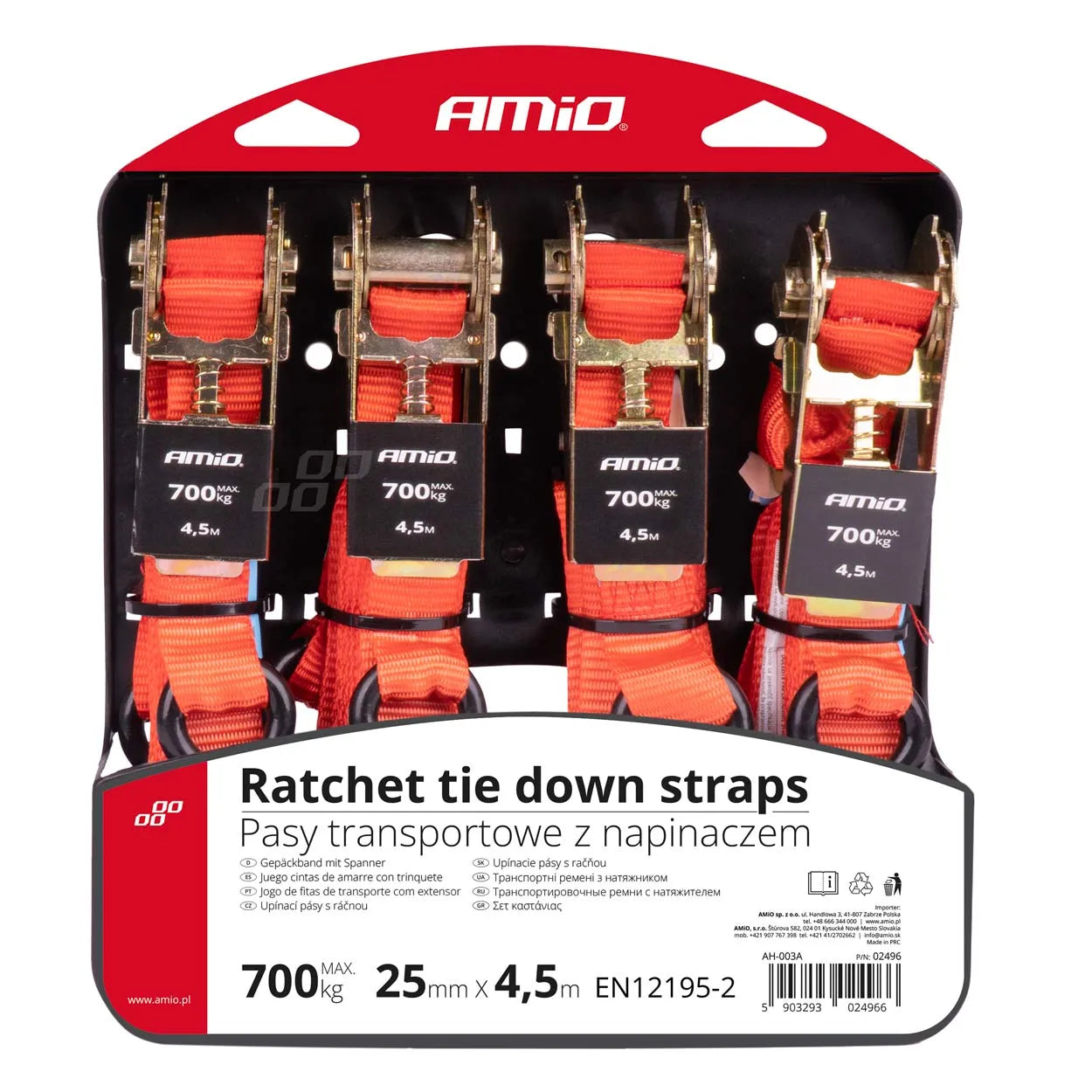 Ratchet tie down set 700kg 25mm 45m 4pcs BELT-03