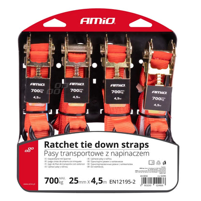 Ratchet tie down set 700kg 25mm 45m 4pcs BELT-03