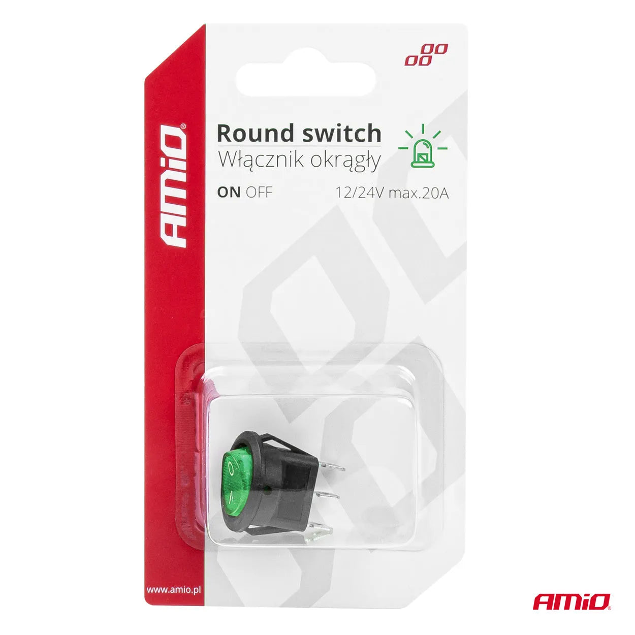 Round switch with Green Light 12/24V 20A ON/OFF