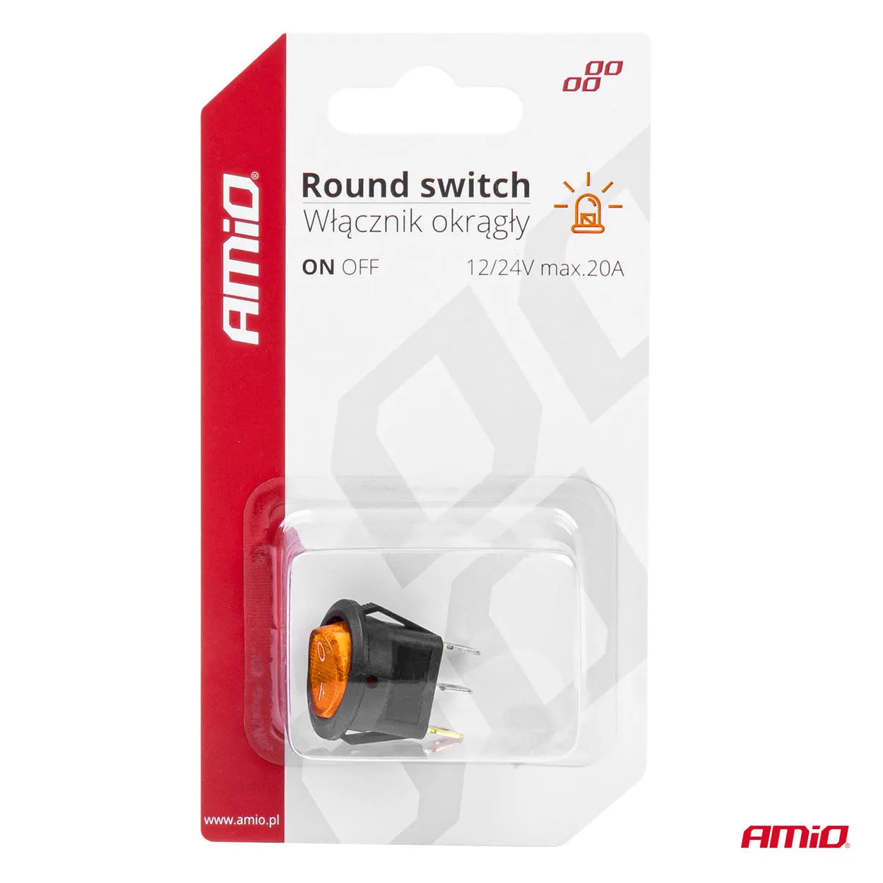 Round switch with Yellow Light 12/24V max 20A ON/OFF
