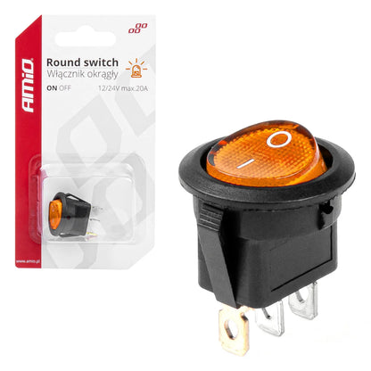 Round switch with Yellow Light 12/24V max 20A ON/OFF