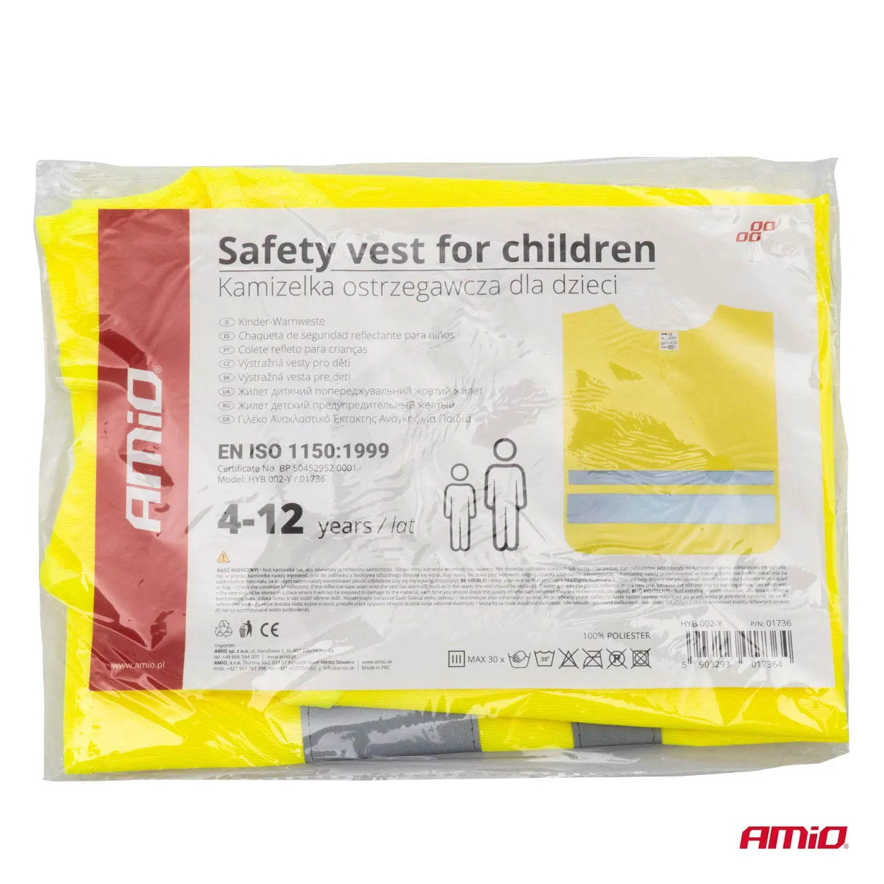 Safety vest for kids yellow with certificate
