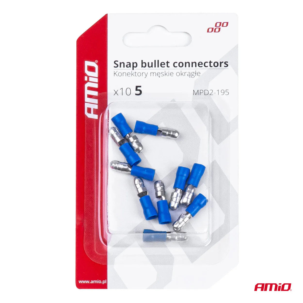 Snap Bullet connectors male 5mm 1.5-.25mm2 15A 10pcs