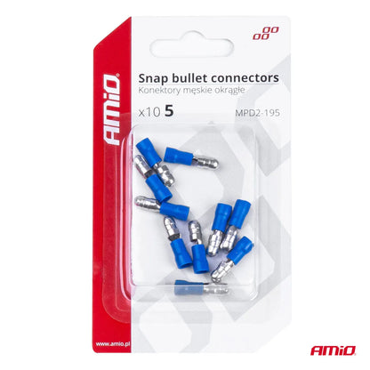 Snap Bullet connectors male 5mm 1.5-.25mm2 15A 10pcs