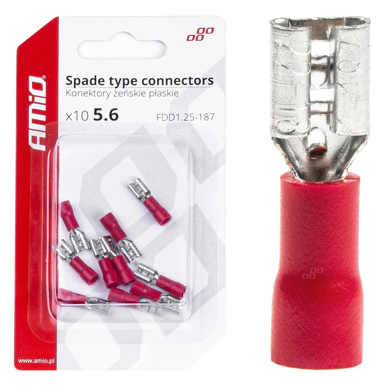 Spade type connectors 5.6mm 0.5-1.5mm2 10A 10 pcs