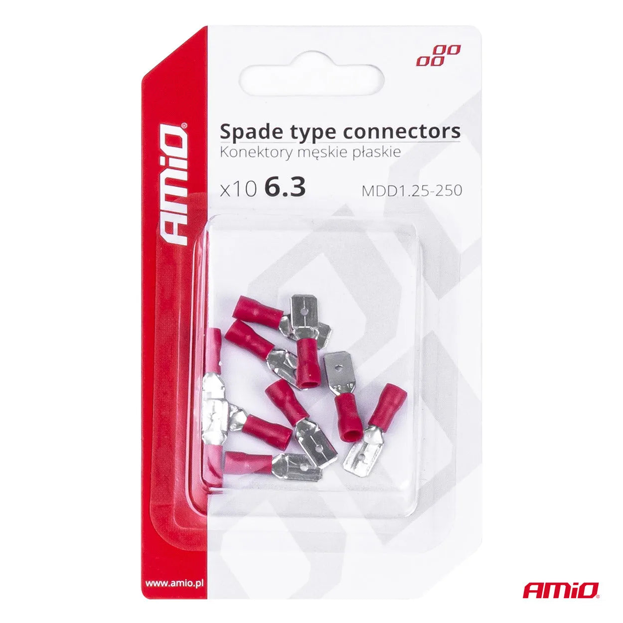 Spade type connectors 6.3mm 0.5-1.5mm2 10A 10 pcs
