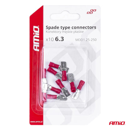 Spade type connectors 6.3mm 0.5-1.5mm2 10A 10 pcs