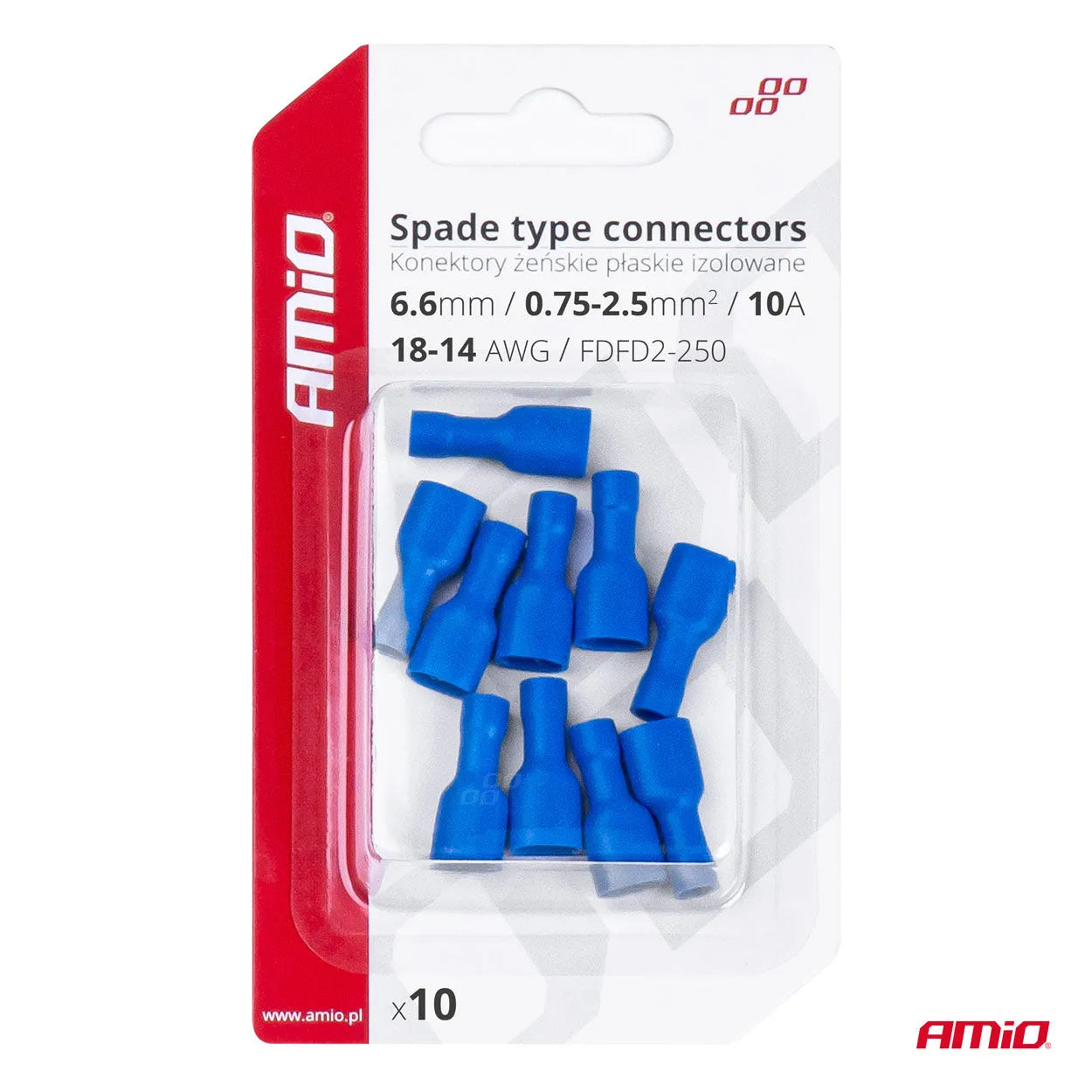 Spade type connectors 6.6mm 075-25mm2 15A 10 pcs