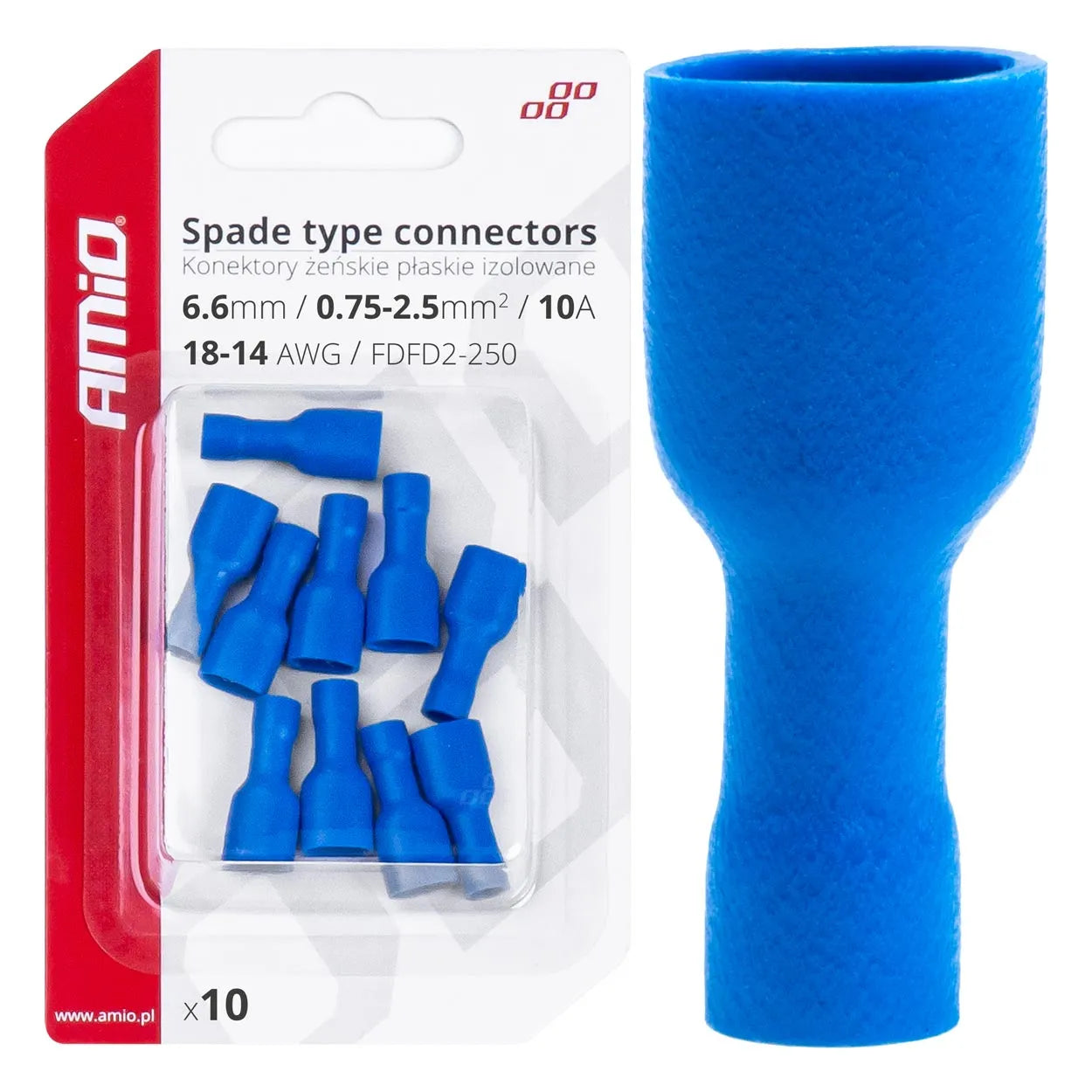 Spade type connectors 6.6mm 075-25mm2 15A 10 pcs