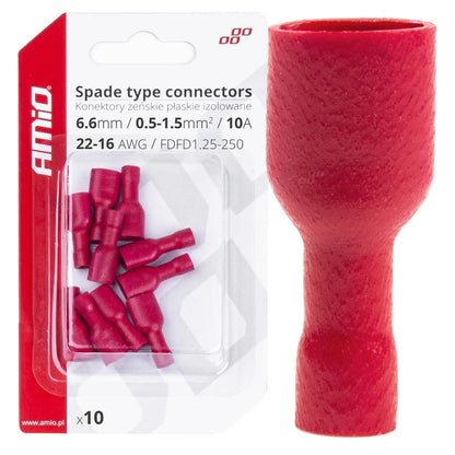 Spade type connectors 6.6mm 0.5-1.5mm2 10A 10 pcs