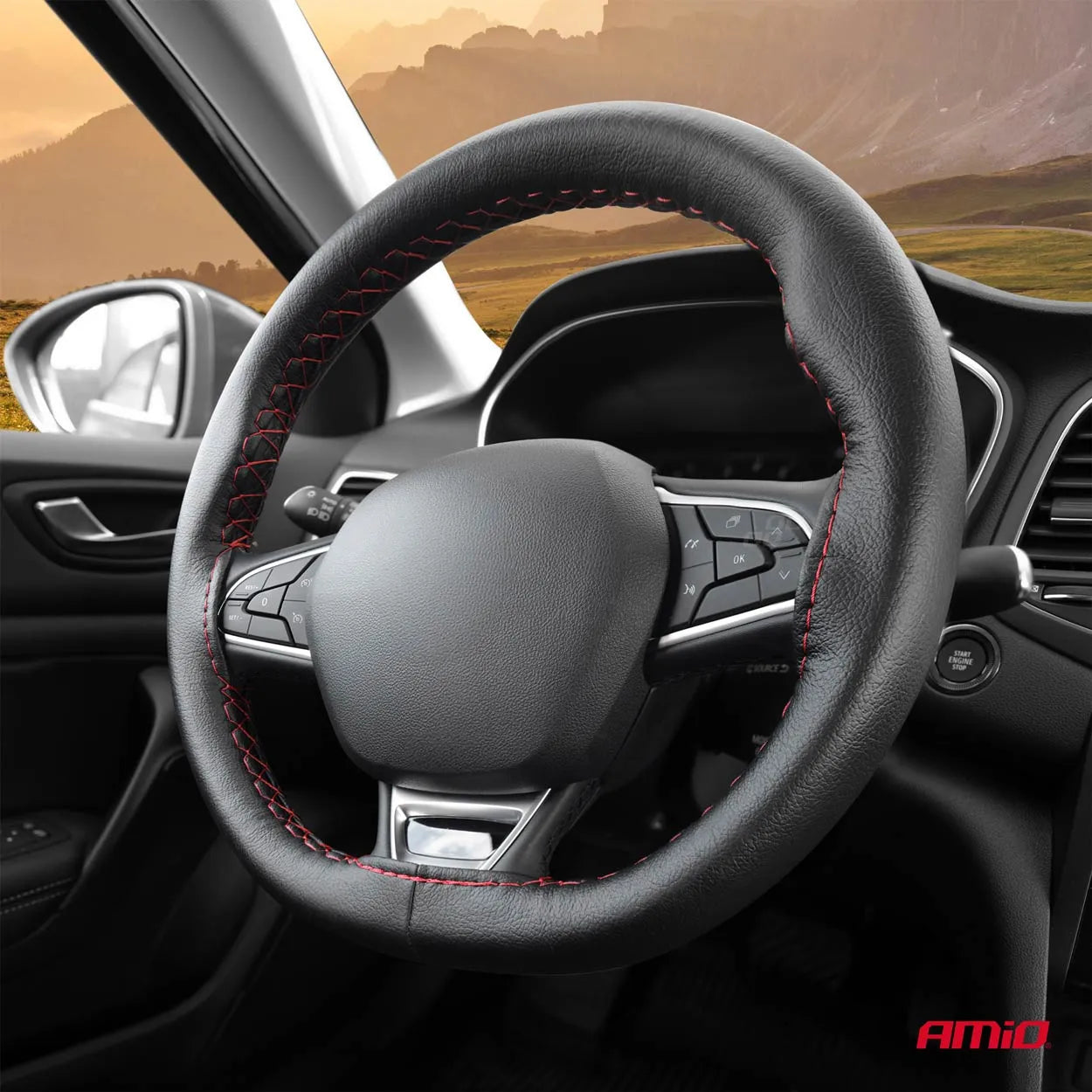 Stiching steering wheel cover black with red thread 38-39 cm