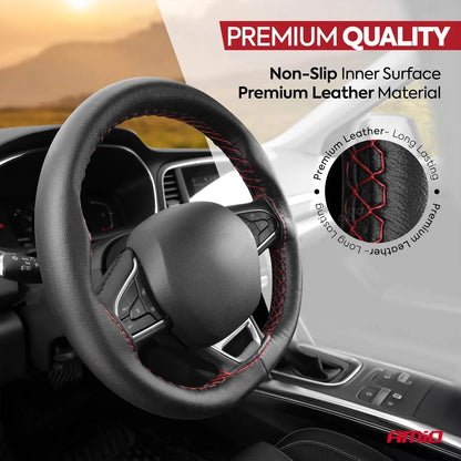 Stiching steering wheel cover black with red thread 38-39 cm