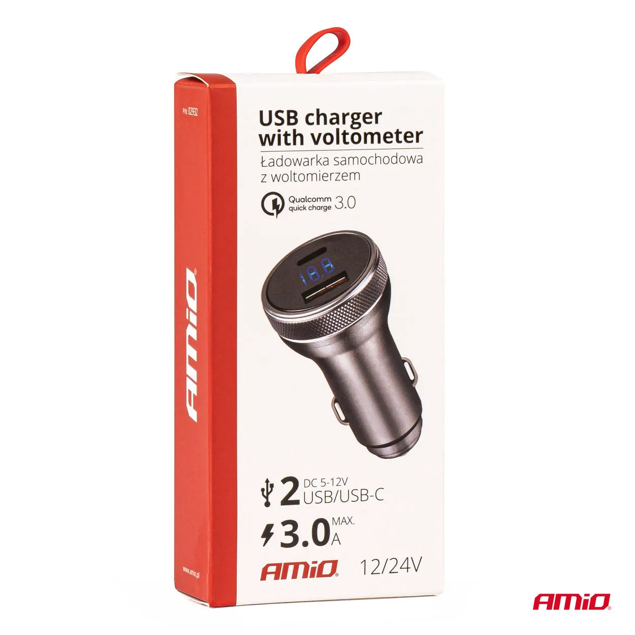 USB charger with voltometer 38W PCH PRO-06 USB+USB-C 12/24V