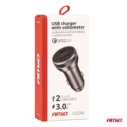 USB charger with voltometer 38W PCH PRO-06 USB+USB-C 12/24V