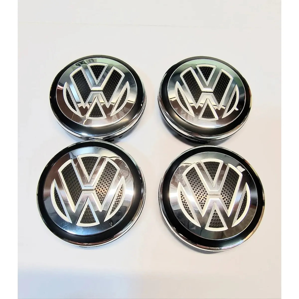 VW NEW POLO SMALL WHEEL CENTER CAPS SILVER/BLACK 56MM