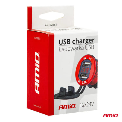 Waterproof phone charger with digital voltometer 2xUSB 12/24V MOD-11