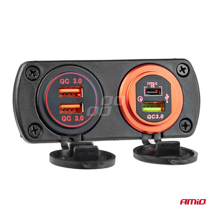 Waterproof phone charger with digital voltometer 2xUSB 12/24V MOD-11